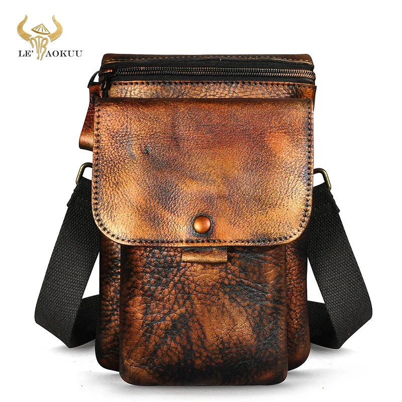 

Top Quality Leather Men Travel Multifunction Retro Crossbody Shoulder Mochila Bag Pouch Designer Fanny Waist Belt Pack Bag 8302