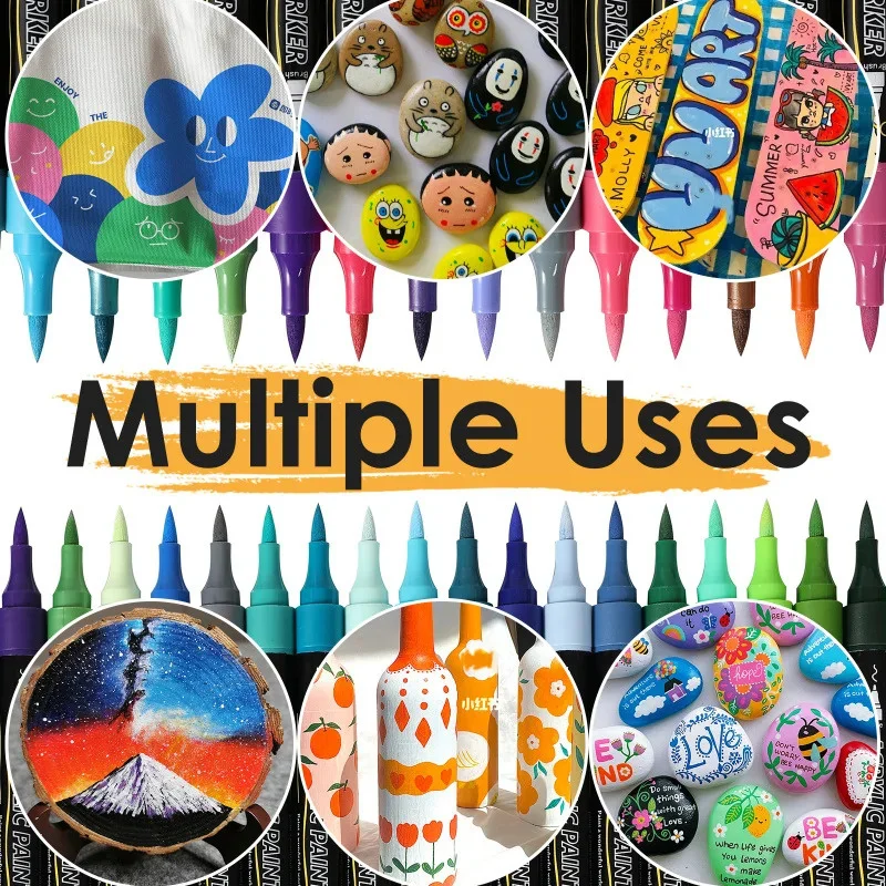 24/48/72/96/120 色のアクリルペイントマーカーセット – ロックペインティング、クラフト、アートワーク用のデュアルチップペン – 鮮やかな速乾性顔料