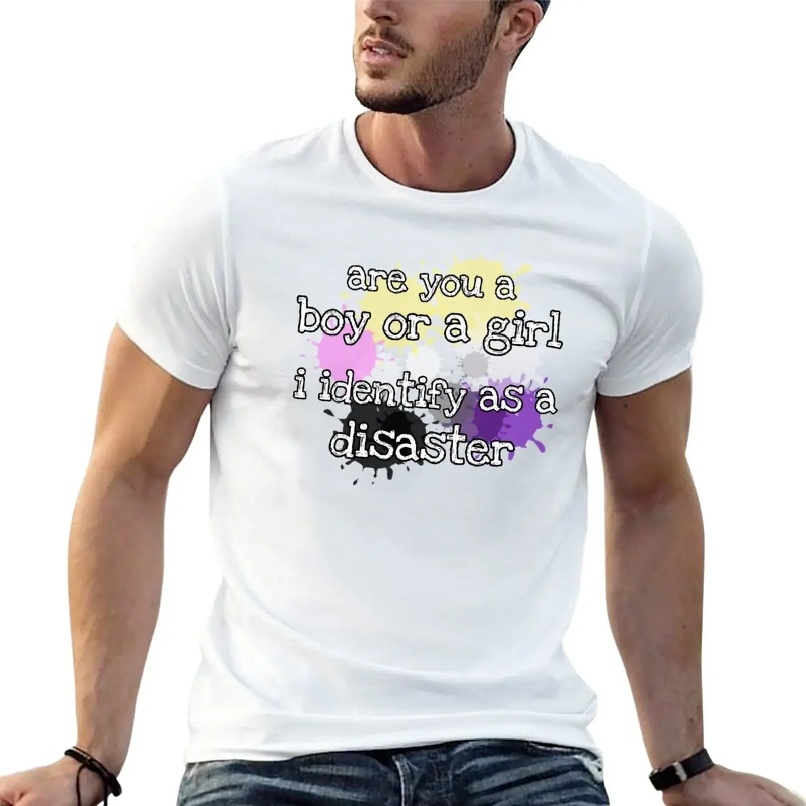 New I identify as a disaster T-Shirt boys whites cute clothes men clothing