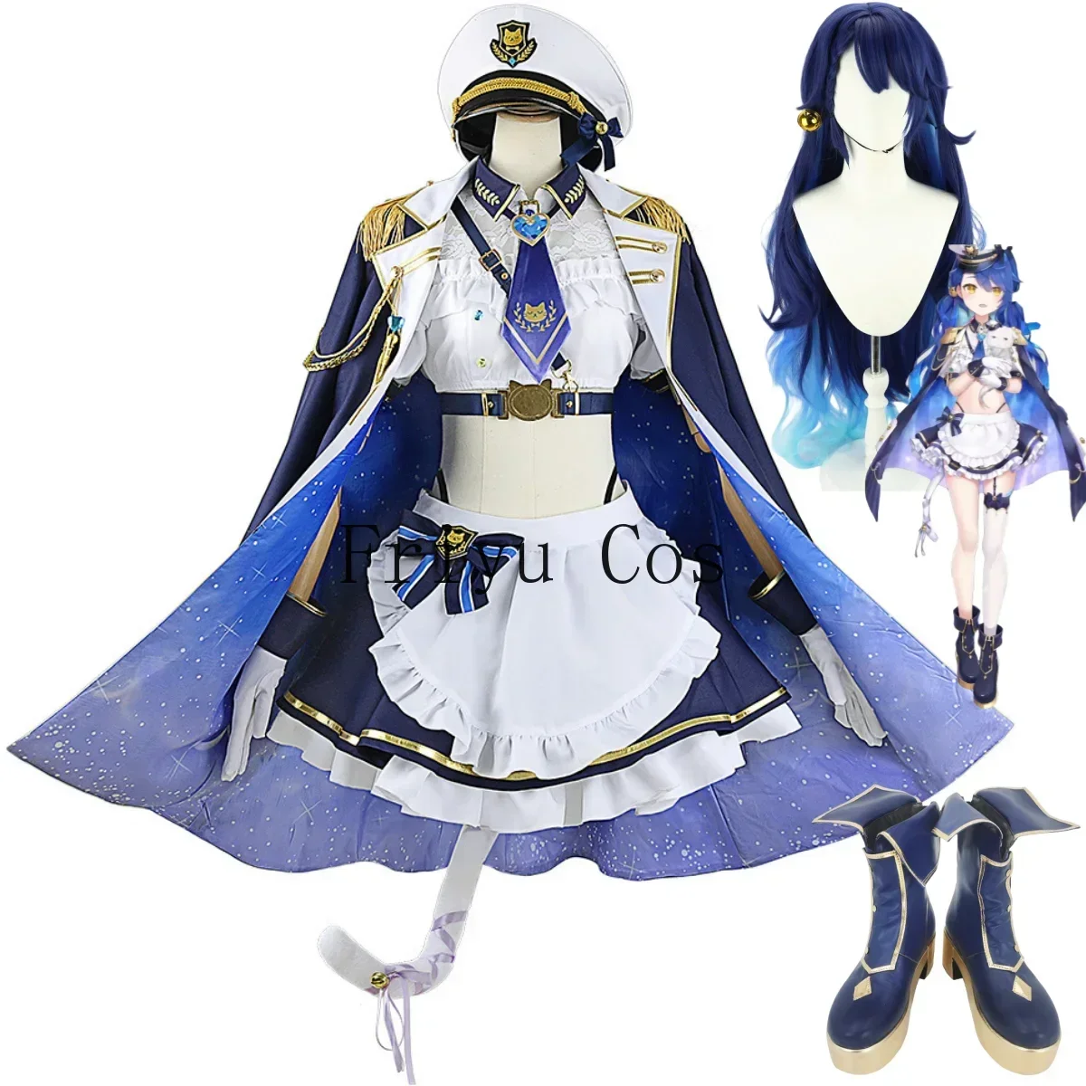 Anime Virtual You Amamiya Kokoro Cosplay Costume Wig Military Uniform Cloak Boots Woman Sexy Kawaii Carnival Suit