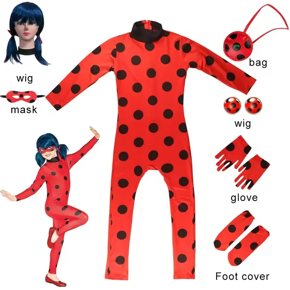 Carnival Girls Anime Ladybird Costume with Mask Red Girls Women Christmas Party Stage Performance Clothing