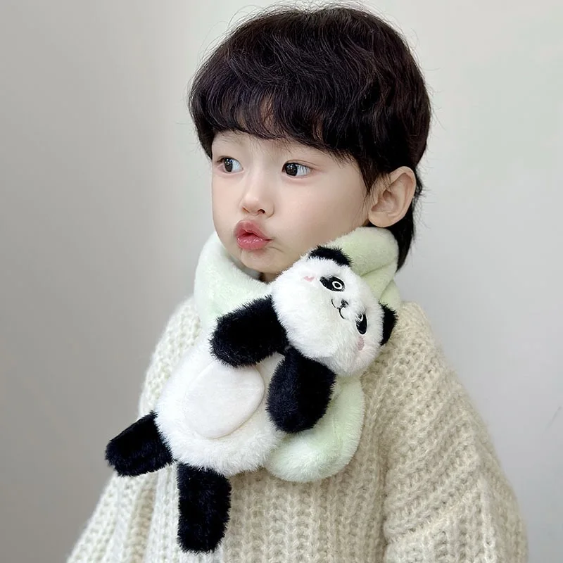 Boys Girls Winter Scarfs Thick Plush Cros Children's Scarf Baby Bib Cute Cartoon Rabbit Faux Fur Neck Protection Warm Shawl