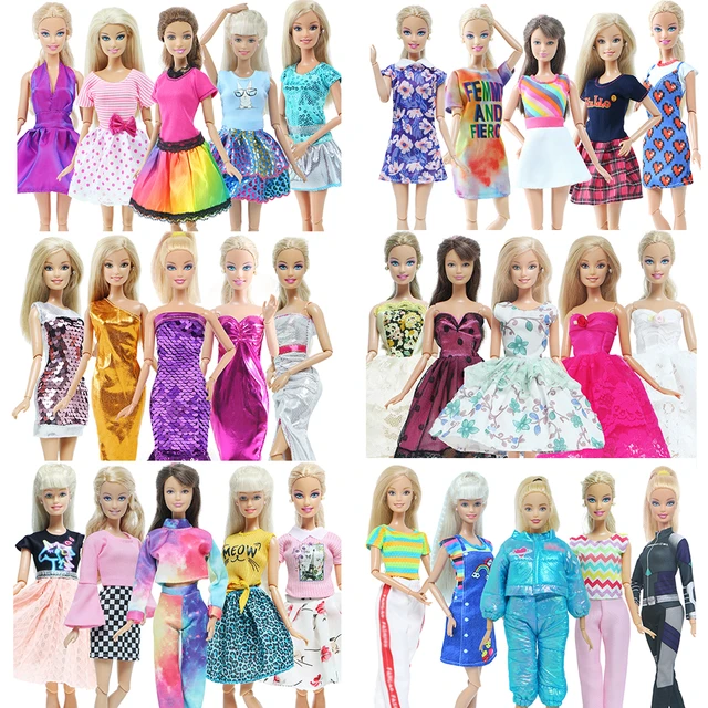 5 Pcs Set Cute Handmade Doll Dress Deep V Pink Party Wear Shiny Bowknot Outfits Clothes for Barbie Doll Accessories Kids Toy AliExpress