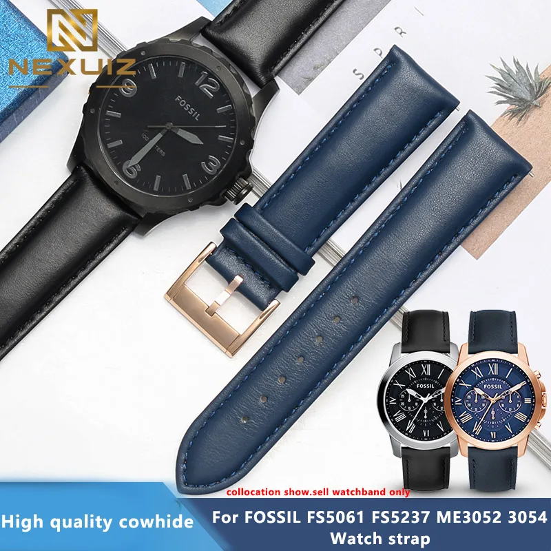 Hoge kwaliteit Quick release Horlogeband Voor FOSSIL FS5061 FS5237 ME3052 3054 Mannen 20 22 24mm Zwart Blauw Dermis koeienhuid Horlogeband