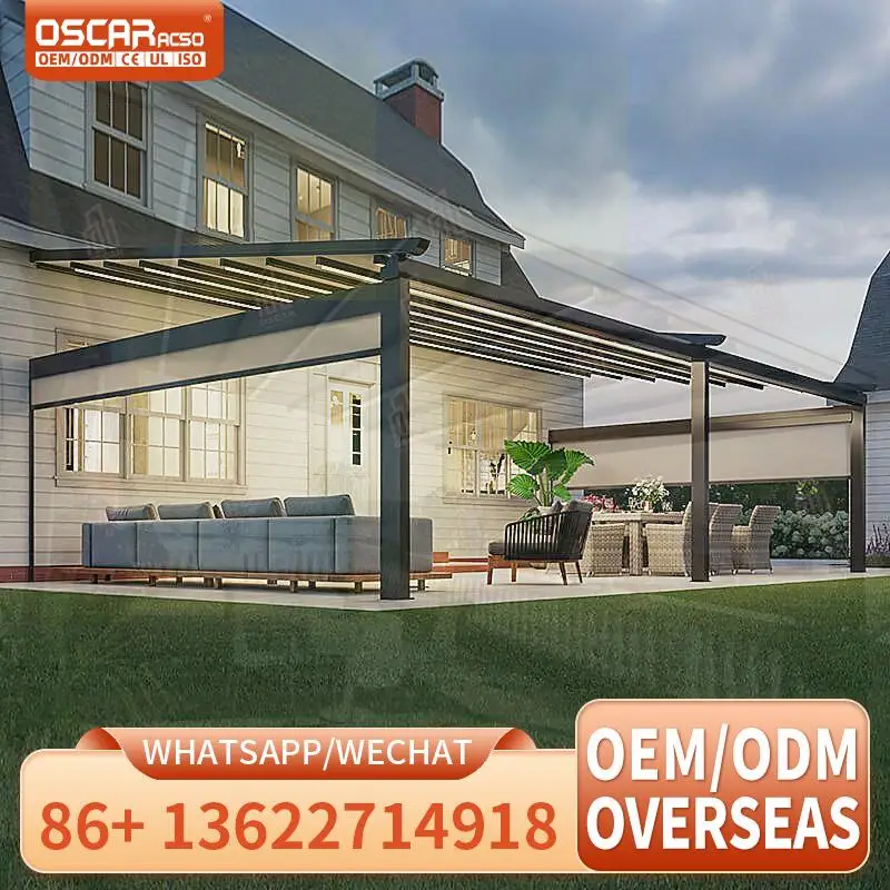 

Aluminium Bioclimatic Remote Controlled Motorized Roof Kits Outdoor Retractable Pavilion Garden Structures for Patio Balcony Bac