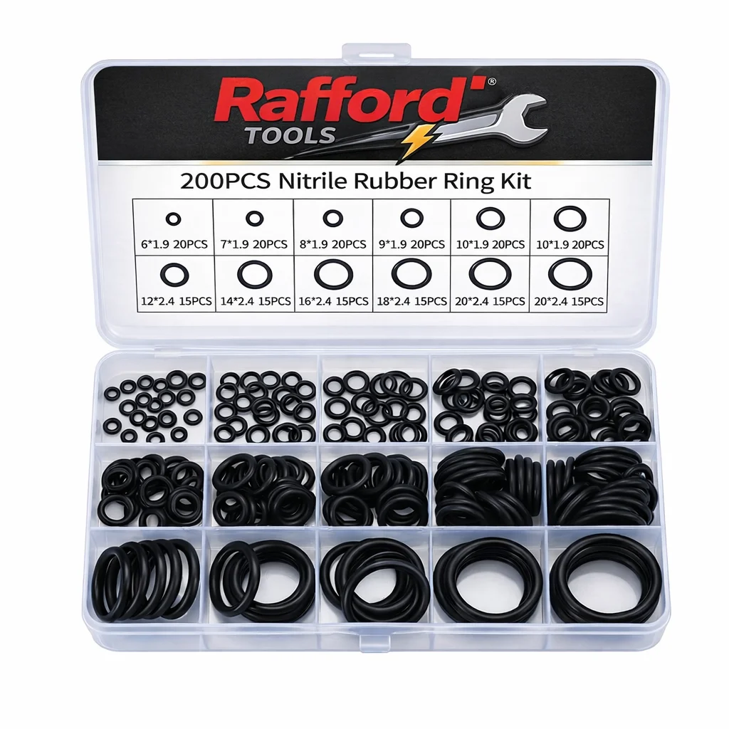 Rafford 200PCS O-Ring Assortment Kit, Black Rubber Seal Rings, 15 Sizes for Faucet, Hose, Auto, Plumbing Repair