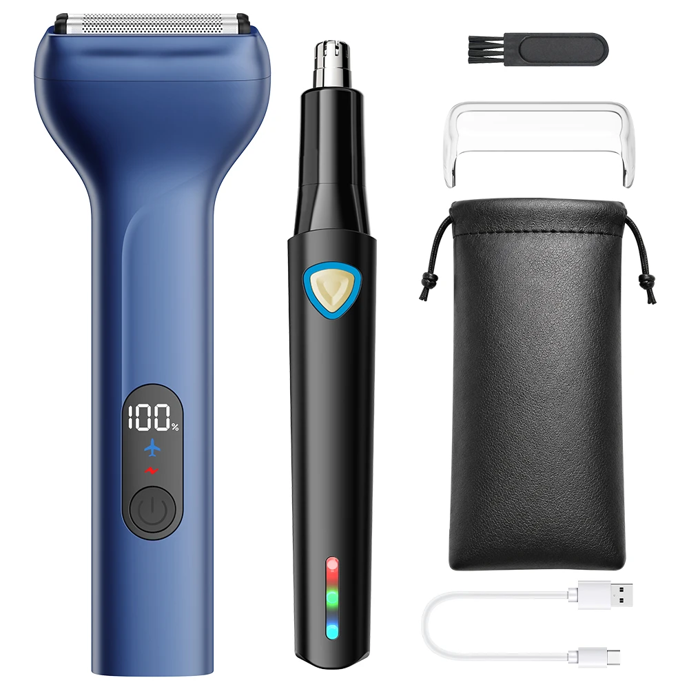 3-Head Rechargeable Foil Shaver, Magnetic Detachable Head, LED Display, IPX Waterproof, Type-C Fast Charging, Nose Trimmer Set