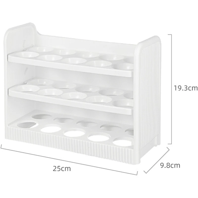 Portauova per frigorifero per porta del frigorifero, contenitore per vassoio per uova con frigorifero ribaltabile a 3 strati, contenitore per uova per frigorifero (bianco)