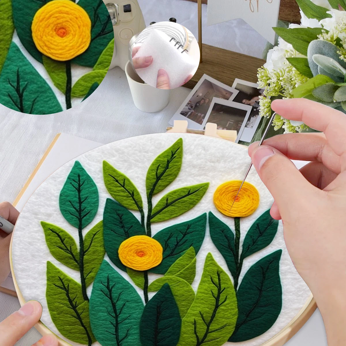 

SDOYUNO Wool Felt Package Beginners Painting plant leaves Needles For Fleece And Felt Needle felting Gift Sewing Set Home Decor