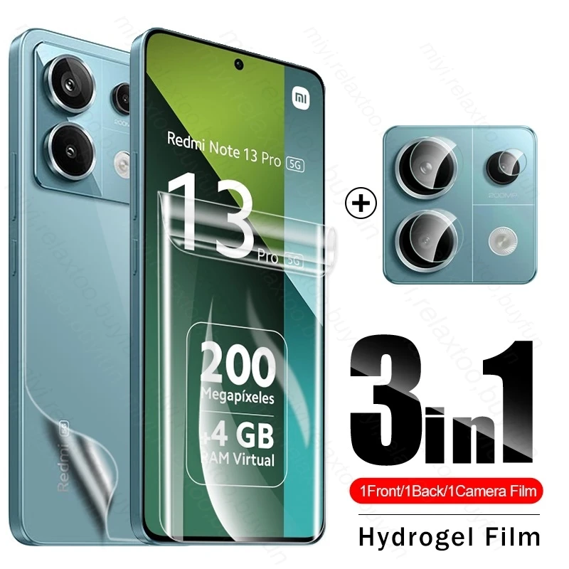 3To1 Hydrogel Film Back Screen Protector For Xiaomi Redmi Note 13 Pro 5G 4G Camera Glass Redme Redmy Note13 Pro+ Not 13 Pro Plus