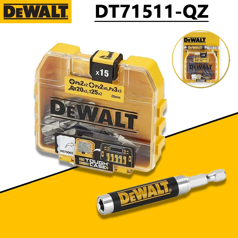 DEWALT DT71511 Zestaw końcówek wkrętakowych 16 sztuk Teleskopowy uchwyt magnetyczny Wkładki do przechowywania Wiertła elektryczne Akcesoria do elektronarzędzi