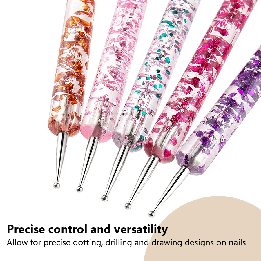 5Pcs 2-Way Nail Art Dotting Tool Set, Nail Dotting Pens for Rhinestone Picker, Design Drawing and Decoration