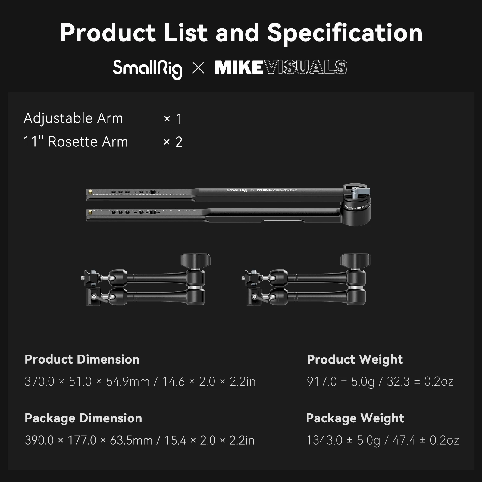 Smallrig X Mikevisuals Verlengingsarmkit Voor Het Volgen Van Shot-Dragende Tot 3Kg/6,6 Lb Voor Het Filmen Van Filmtoerisme-Md4362