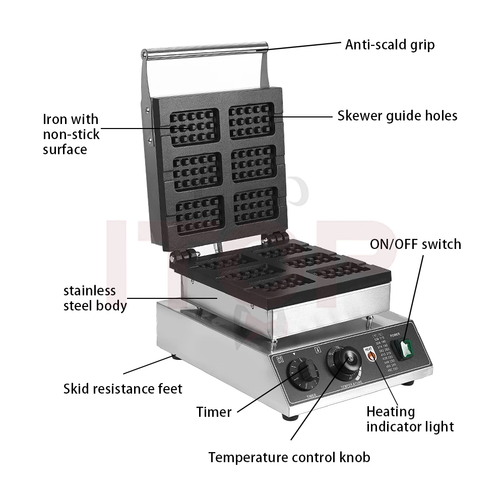 ITOP maszyna do gofrów 6 W 1 mała prostokątna gofry ekspres nieprzywierająca płyta do gotowania handlowa maszyna z przekąskami 1750W 220V 110V
