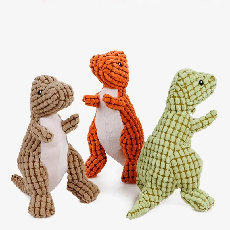 Brinquedo para cães de pelúcia indestrutível Dinossauro Brinquedos macios para mastigar Squeaky Stuffing Suprimentos para animais de estimação para