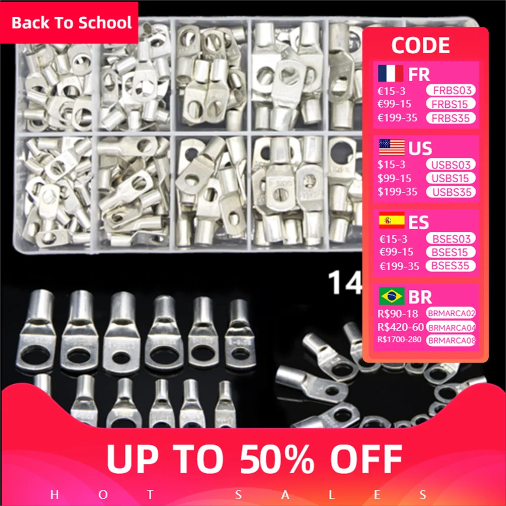 

140 шт. медный концевой ушко для кабеля аккумулятора, кольцевой наконечник, концевой соединитель, обжим провода