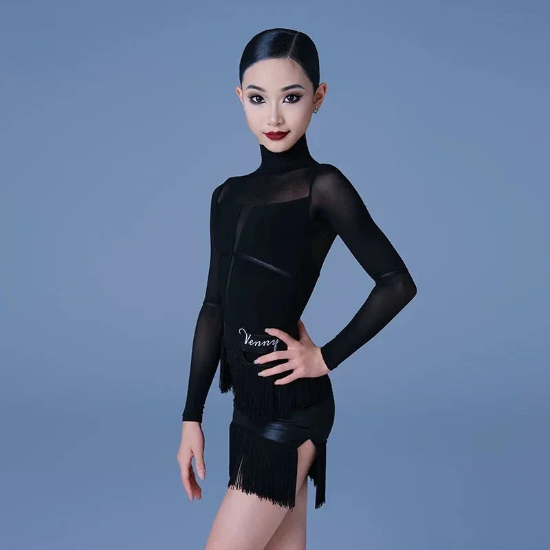 الفتيات اللاتينية فستان تدريب الرقص مجموعة طويلة الأكمام الربط تصميم أعلى هامش نصف تنورة المرأة بدلة تدريب المهنية 2025 جديد