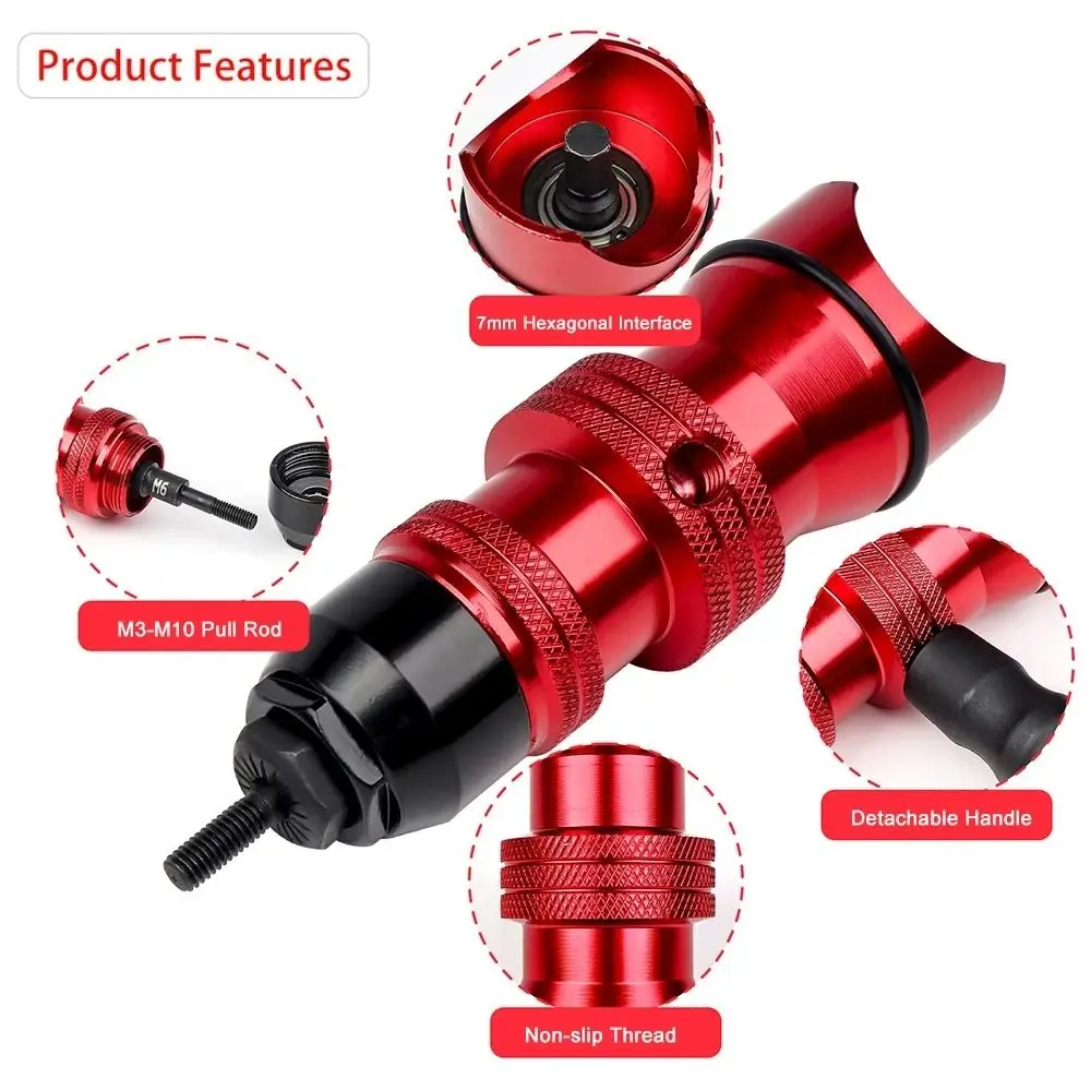 M3 M4 M5 M6 M8 M10 Rivet Nut Tool Adapter Tool Box Aluminum Alloy Rivnut Adapter Cordless Nut Riveter Adapter Electric Drill