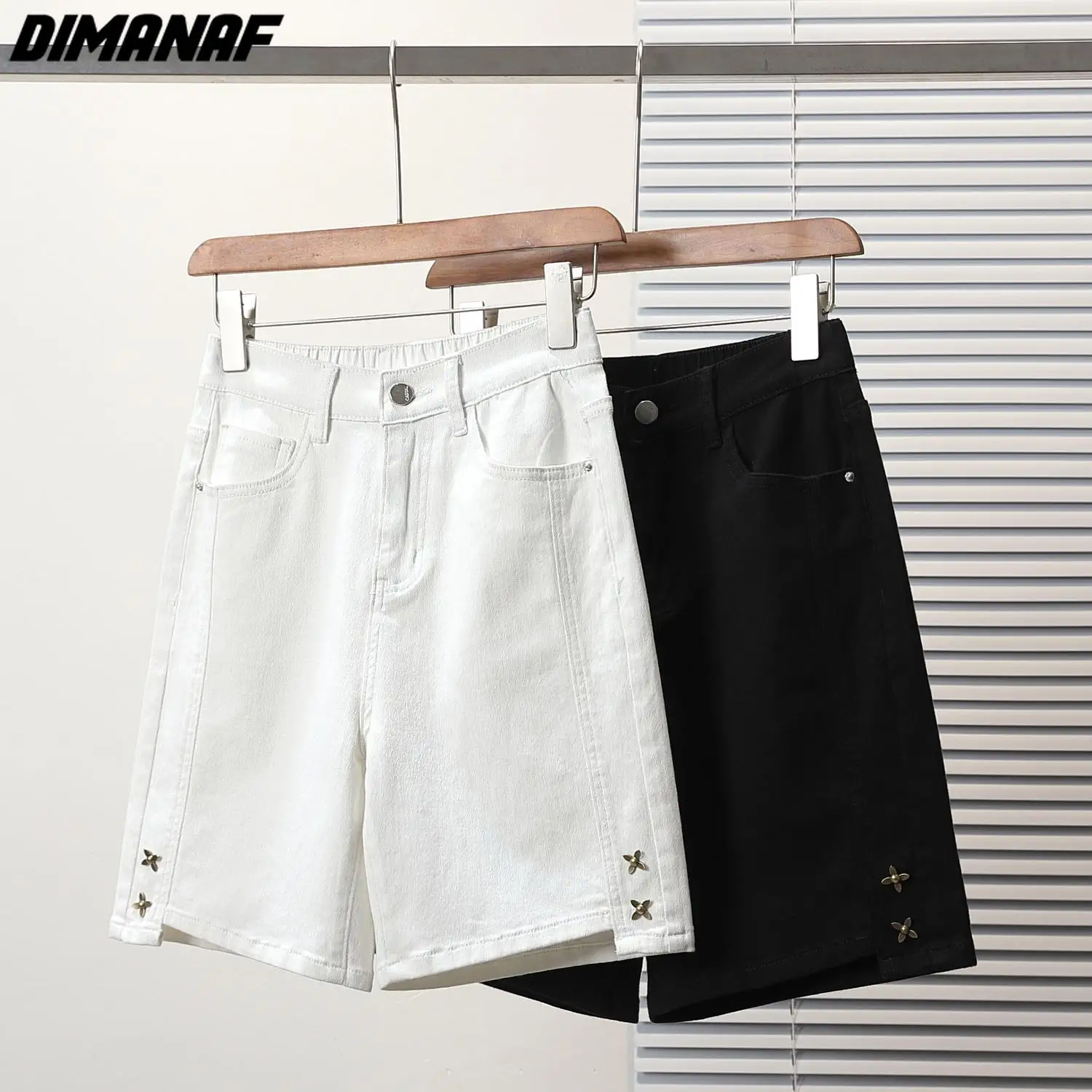 

Dimanaf Plus Size 2024 Women Pants Summer Loose Short Jeans Denim 5XL Oversize Elastic Waist Pants Basic Shorts