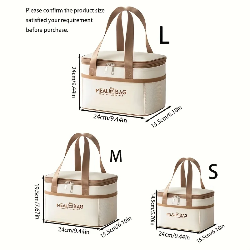 Foldable bento insulated bag, lunch storage bag, lunch bag, white Oxford square hand-held insulated bag, large capacity