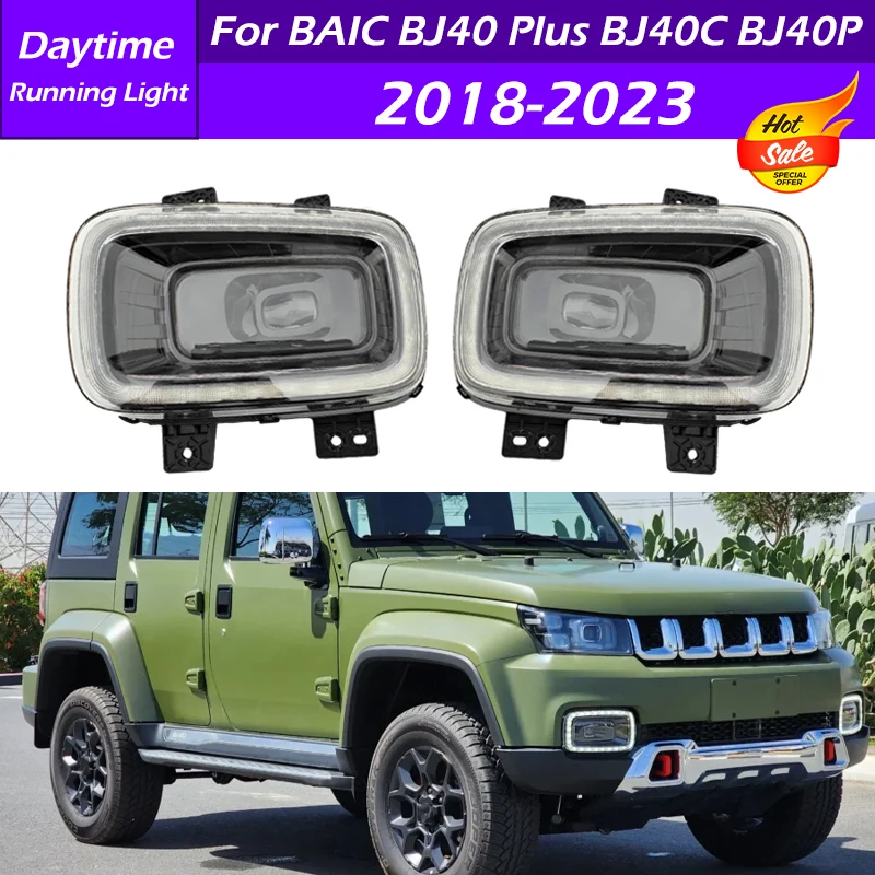 For BAIC BJ40 Plus BJ40C BJ40P 2018 2019-2023 LED Car Front Bumper Fog Light DRL Daytime Running Light Fog Lamp Turn Signal Lamp