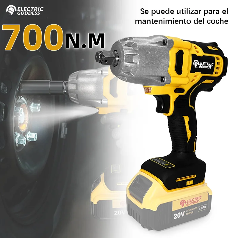 Eg chave elétrica sem fio, sem escova, 700nm, remoção de chave de torque, pistola de impacto de roda de carro, ferramenta elétrica de reparo para bateria dewalt 20v