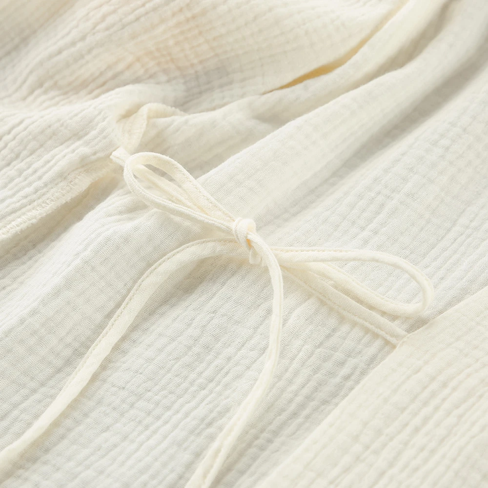 2025 ฤดูร้อนฤดูใบไม้ร่วงผ้าฝ้ายเสื้อสเวตเตอร์ถักและสบายยาวผู้หญิง Cape Kimono สไตล์หลวม Lace Up เสื้อ Tops