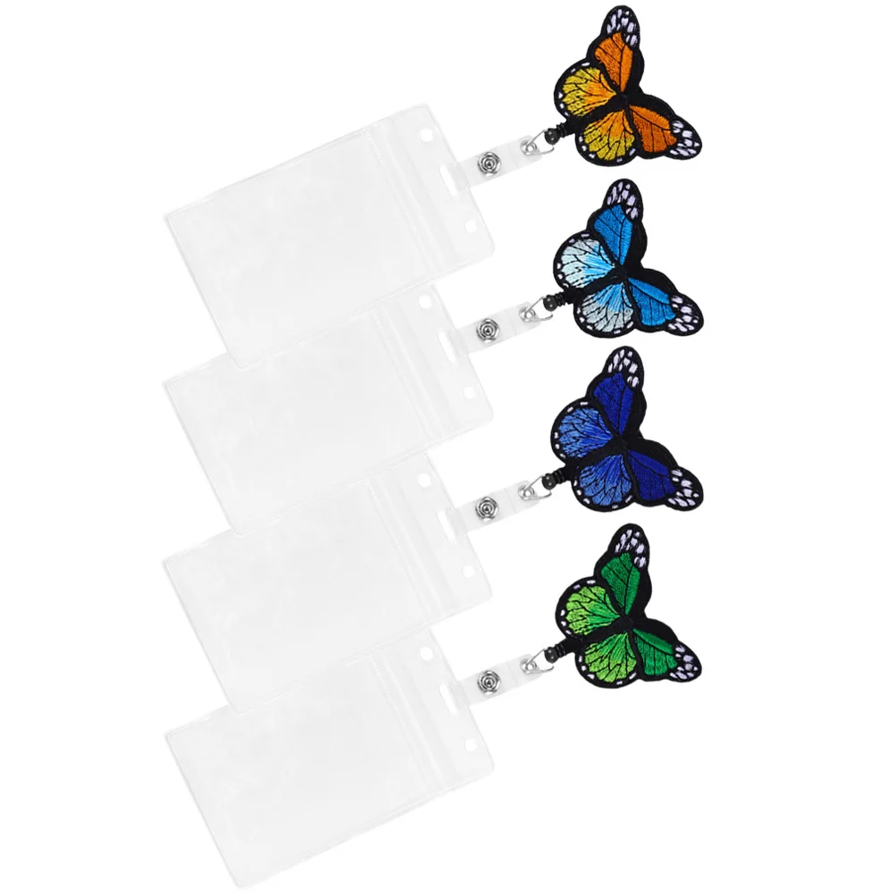 

4pcs Colorful Butterfly Reel Retractable Id Holder Clip For Nurses Students Workers Portable Badge Holder Name Tag Clip Work