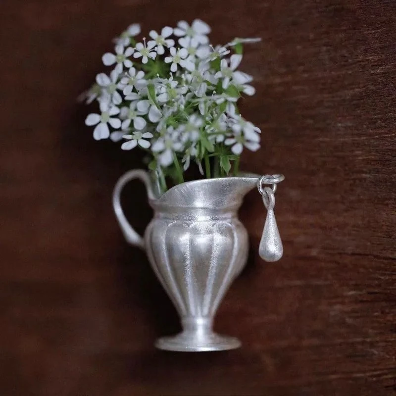 Image of 【Blumentopf-Design】Original handgefertigte Schmuckbrosche mit Halskette, einzigartiges, künstlerisches, kreatives, modisches, personalisiertes Anhänger-Accessoire