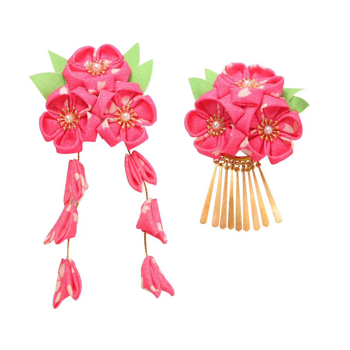 

2 шт. японские цветочные повязки на голову, ярко-розовые, из ткани и металла, аксессуары для волос для женщин и девочек, украшение для тонких волос, модный аксессуар для прически