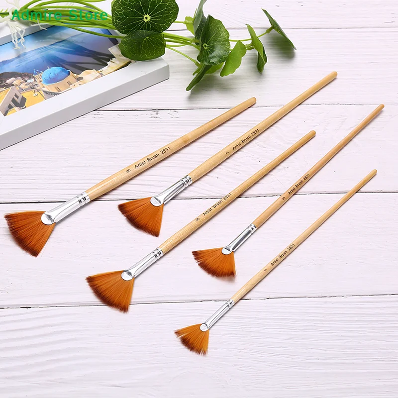 [G]5pcs Fan Shape Gouache Painting Pen Nylon Hair Paint Brush Drawing Art Supplies
