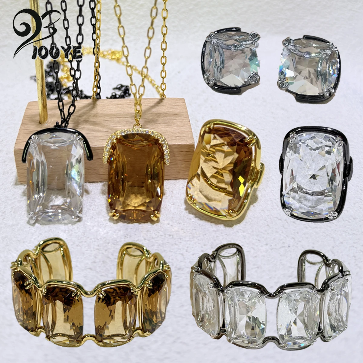 

2025 New Trend Fine Anniversary Jewelry Sets Charm Black Gold Crystal Fashion Necklace Bracelet Earrings Romantic Gift for Women