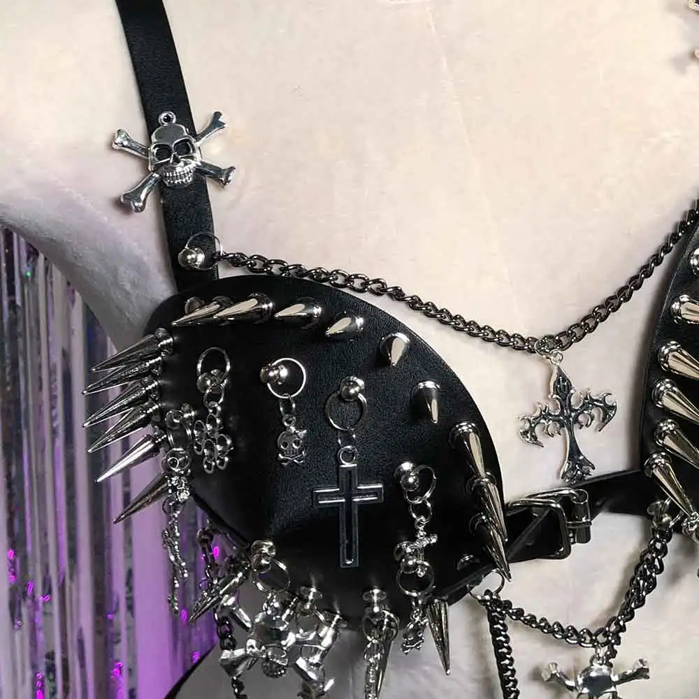 Gothic Tanks Harajuku E-Girls Y2K Halter Camisole TOPS Grunge DIY Emo Eco Skull 90s Kawaii Hand Made Cross Punk Rock Goth