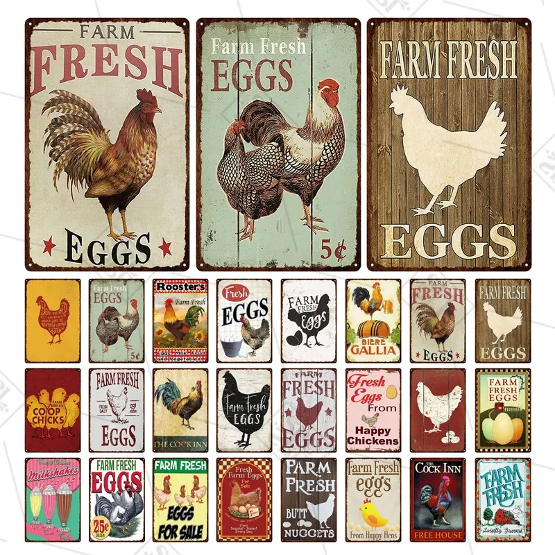 Rarm Fresh Eggs For Sales Farm Fence Sign Chick Tin Plate Vintage Metal Sign Farm Decoration Signboard Plaque Home Decoration