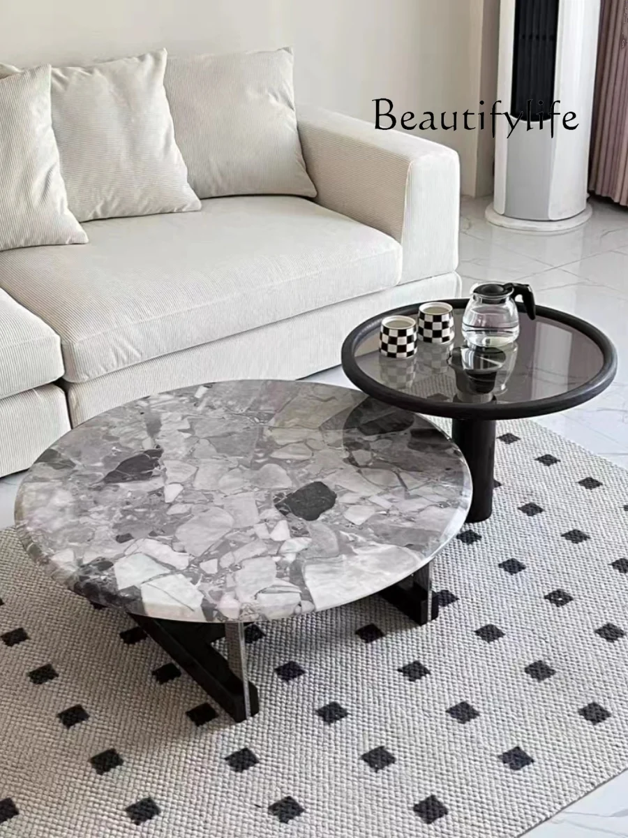 

Designer High-Grade Marble Size round Coffee Table Combination Ash Modern Child and Mother Tea Table