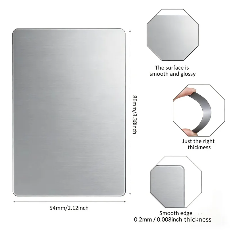 Blank Silver Aluminum Plates For Laser Engraving 86x54x0.21mm Sublimation Metal Business Cards DIY CNC Engraved Name Gift Cards