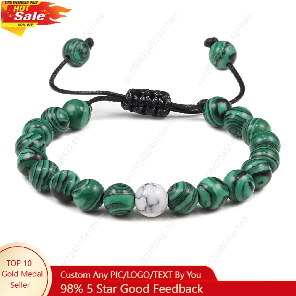 

Natural Green Malachite Stone Beads Bracelets Weave Braiding Charm Couple Bracelet for Men Women Yoga Jewellery Best Friend Gift
