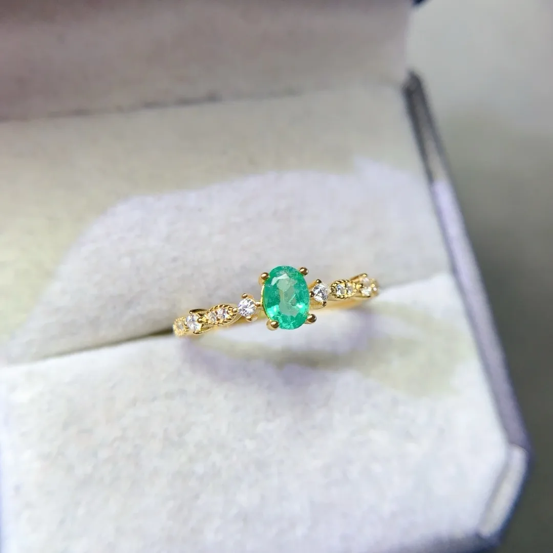 مجوهرات السيدات رشيقة الزمرد الطبيعي S925 الفضة الاسترليني الحلقة المثالية لأناقة اليومية وتصميم الحفلات الأسرية #1