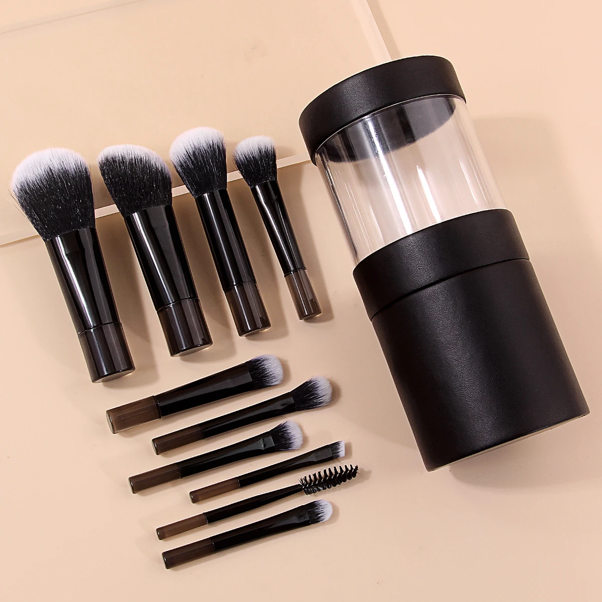 11Pcs Makeup Brush Set With Storage Holder, Professional Cosmetic Brushes Kit For Foundation Blush Eyeshadow Daily Make‑up