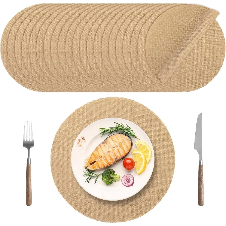 

25 шт. подставки из мешковины, 11,8 дюйма, круглые многоразовые коричневые коврики для стола, салфетки из натурального джутового волокна, объемный круг, деревенский стол, декабрь