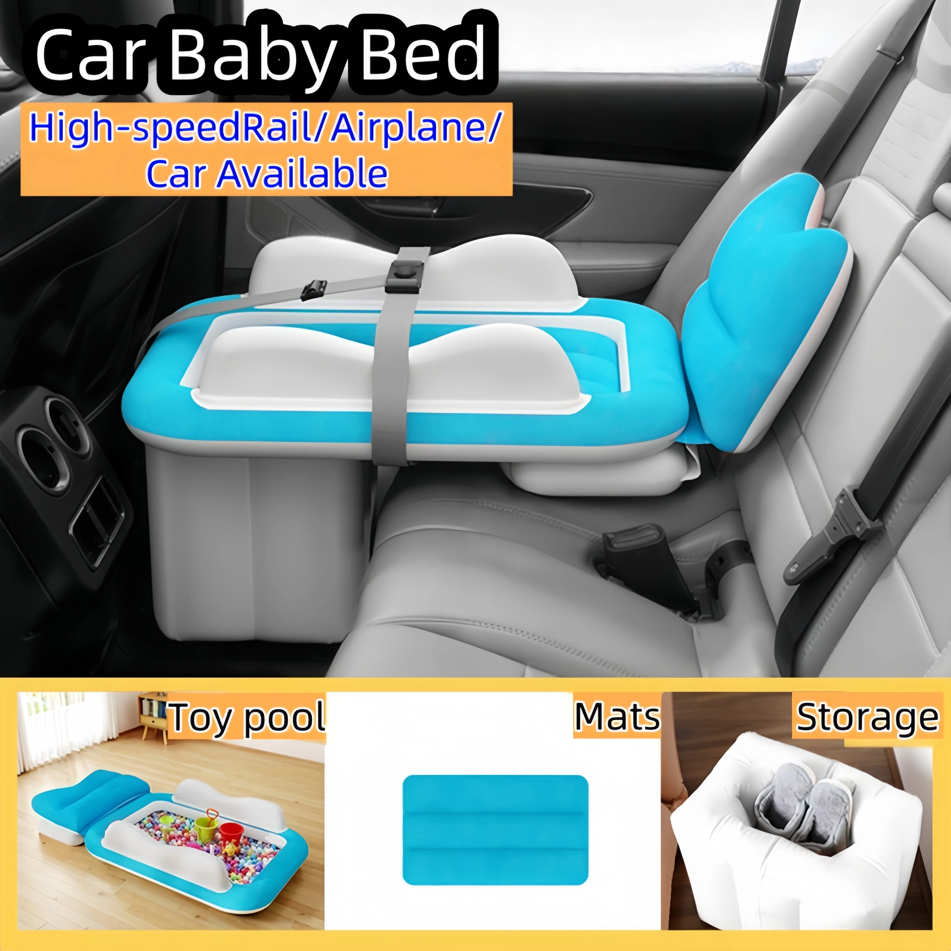 

Toddler Inflatable Mattress Multifunctional children's bed Portable Baby Child Airplane Bed Air Bed Seat For Travel Car Road