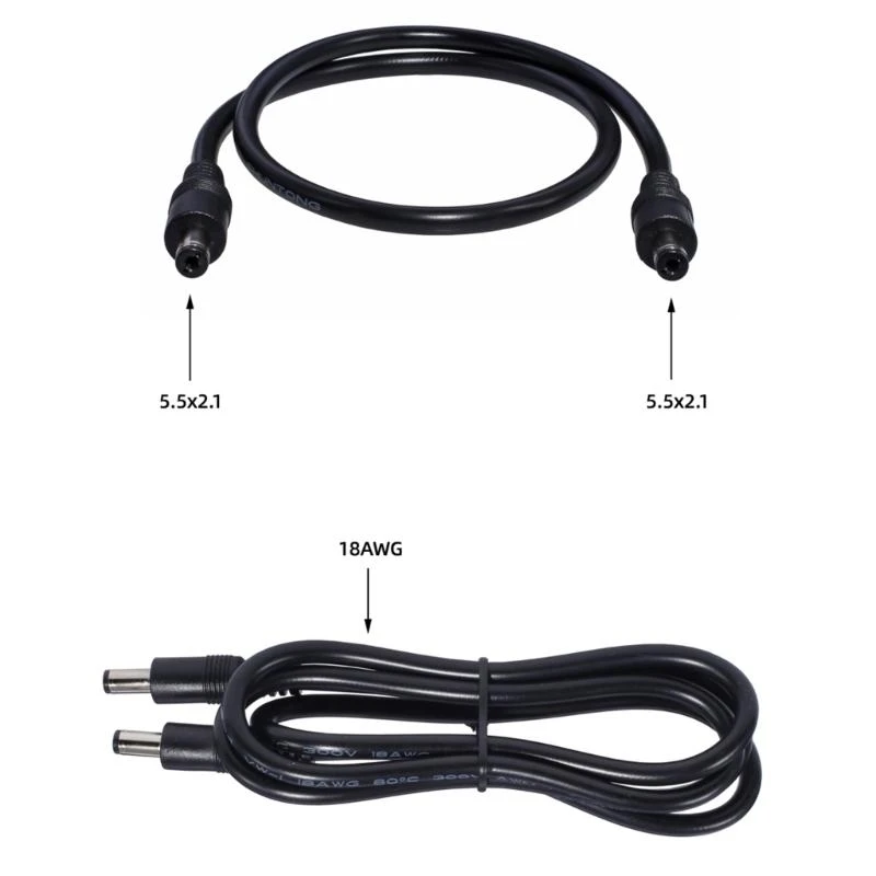 18AWG DC Power Plug 5.5 x 2.1mm Male To 5.5 x 2.1mm Male CCTV Adapter Connector Cable 12V 10A Power Extension Cords 0.5m/1m