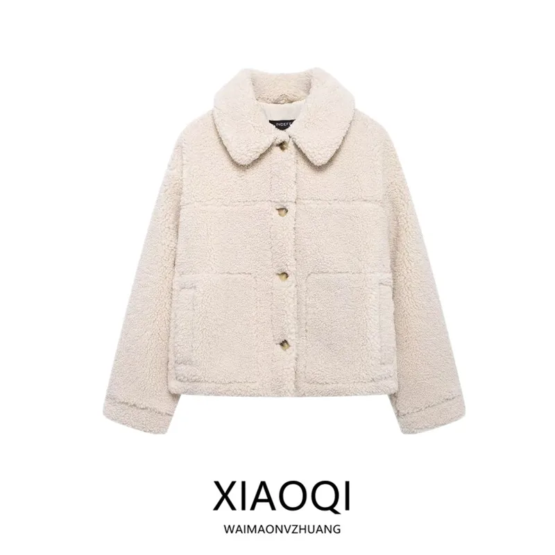 

Fall Winter New Arrival Women's Faionable Long Sve Fce Lined Collared Jaet Outerwear Simple Versatile 30348