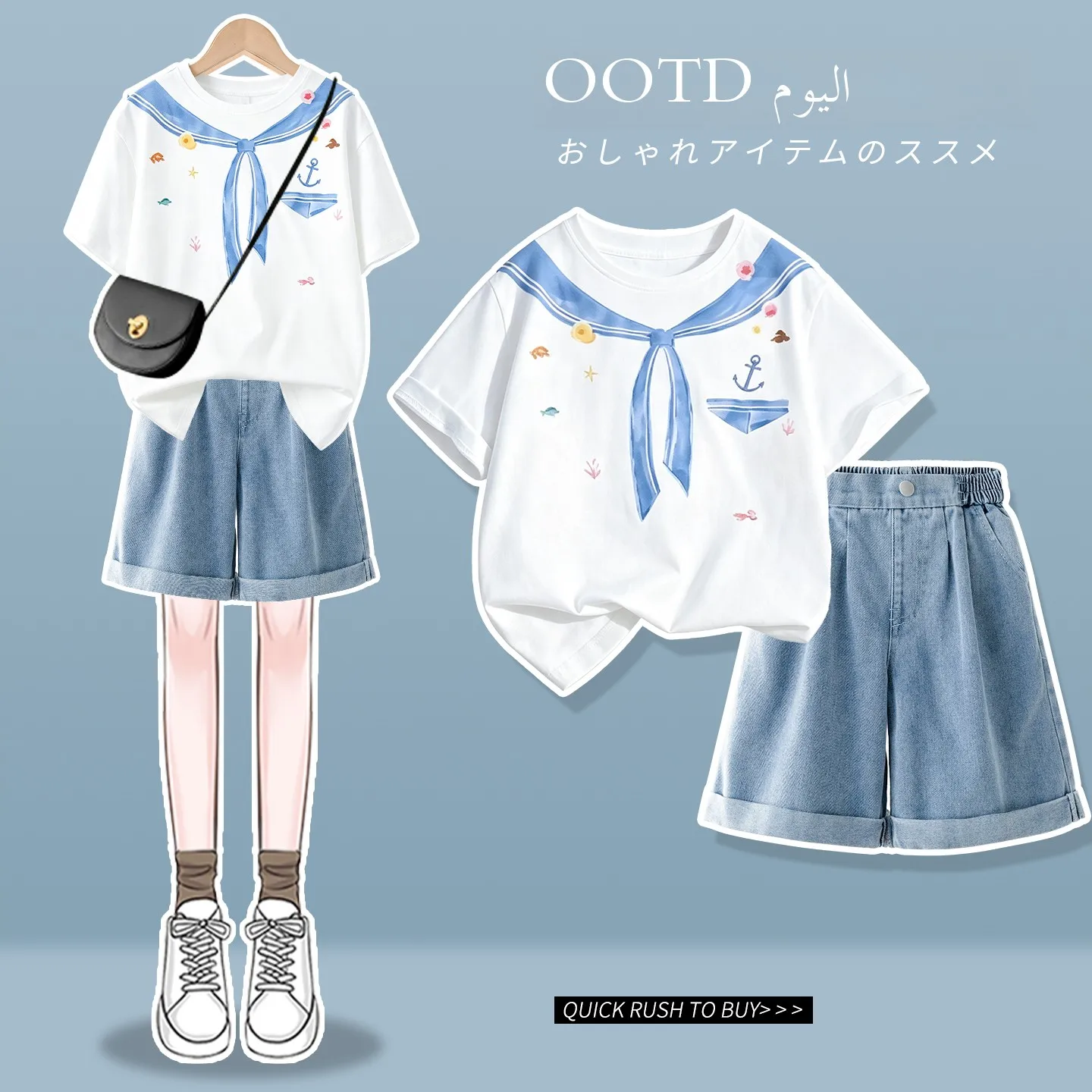 stunning-summer-outfit-for-girls-short-sleeve-cute-fashionable-children's-shorts-set-big-kids-casual-wear-light-weight-cartoo