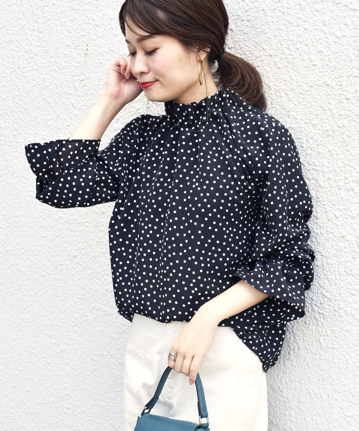 

Spring 2026 Casual round Dot Print Loose Fit Overhead Chiffon Top Women's Faion Lace irt Seven Quarter Sve Regular Length