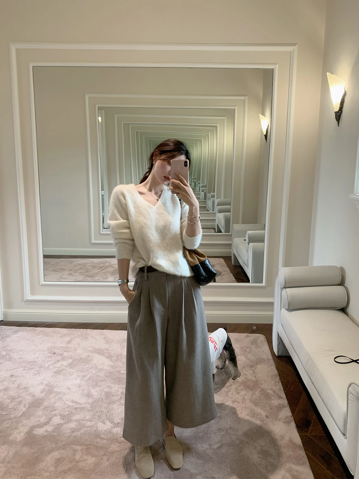 

Faionable High Quali Woolen 8-Point Pants Two Colors Ele Straight Leg High Waist Long Trousers for Young Women