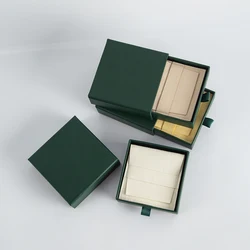 5Pcs/Lot Luxury Dark Green Paper Drawer Jewelry Boxes With Microfiber Pouches Rings Earring Cosmetic Packaging Storage Organizer