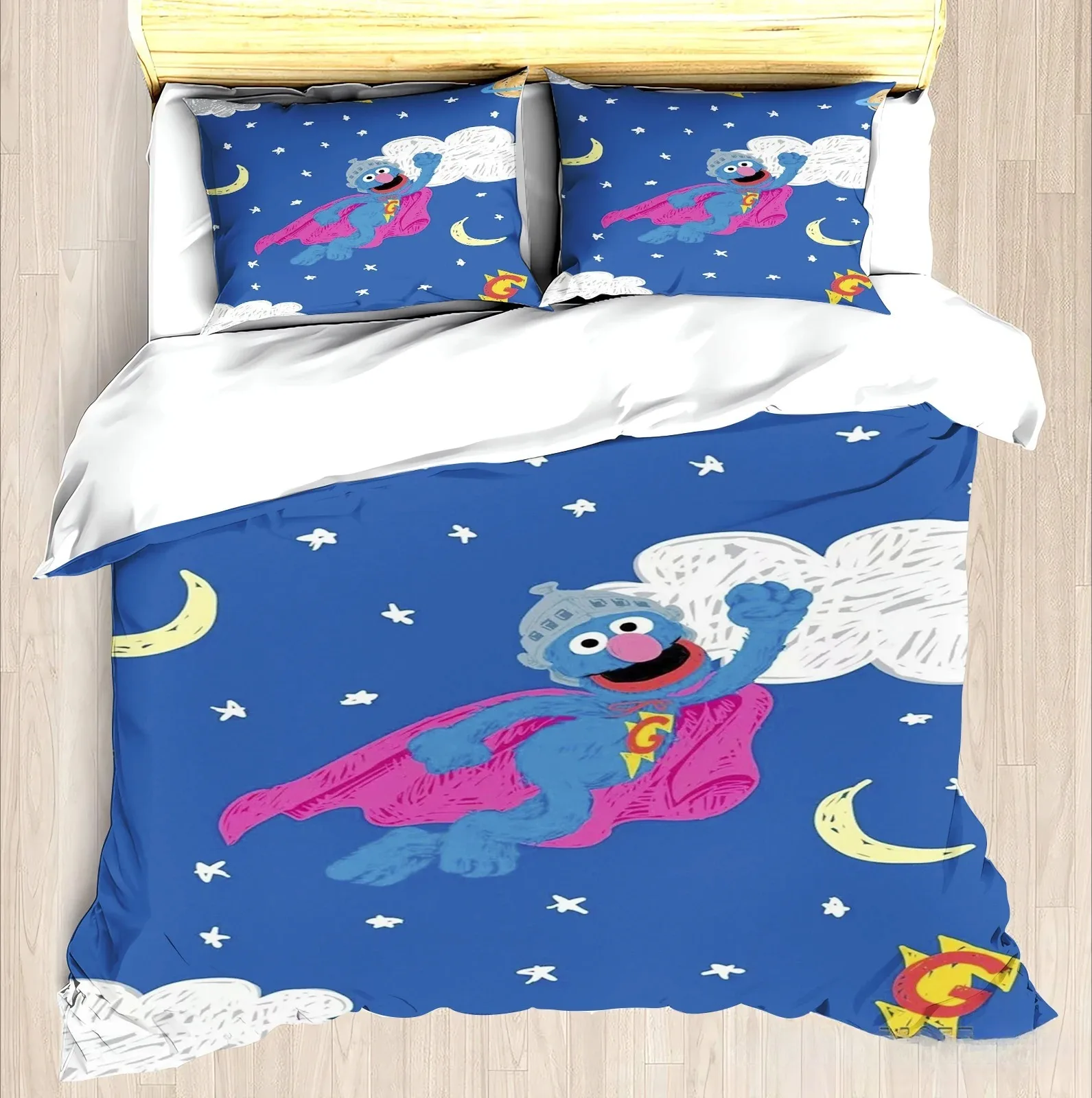 Sesame S-Street Bed Sheets Set for boys/girls Anime bedding set for home decor bedroom king size bedding