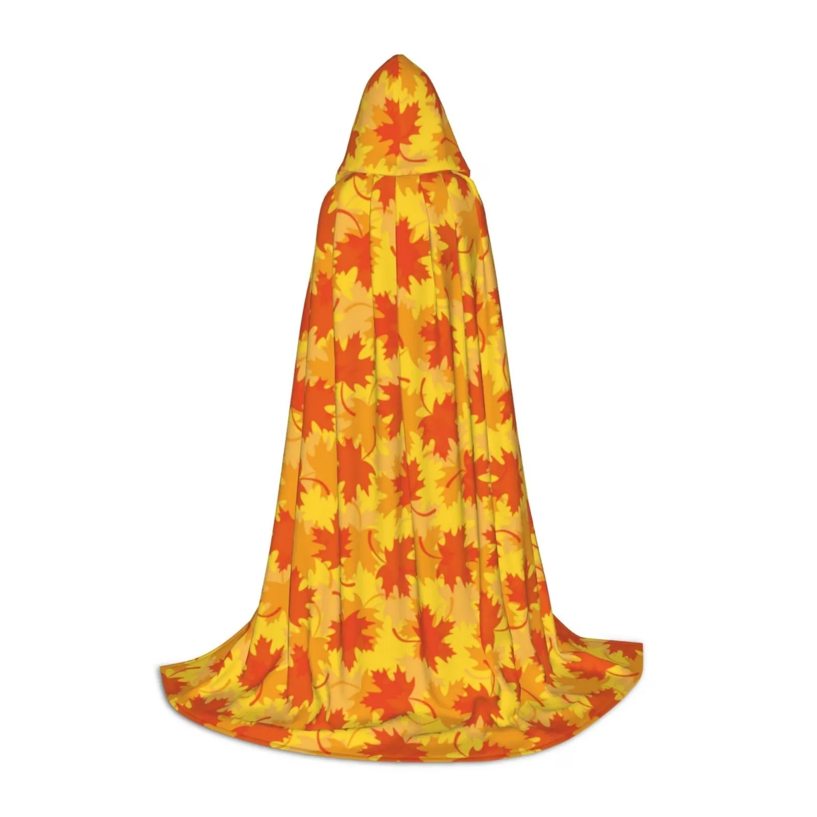 Fall Maple Leaf Print Hooded Cloak Polyester Snuggly Wearable Blanket for Teens Halloween Costumes