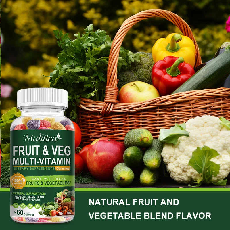 

Mulittea Fruit and Vegetable Complex Gummies Rich In Multivitamins & Dietary Fiber Whole Foods Superfoods Boost Immunity